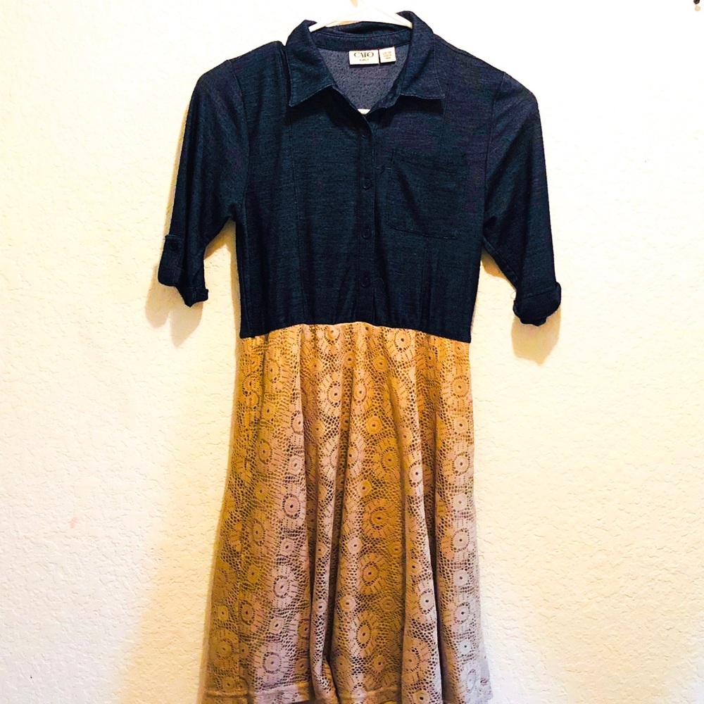 Cato Girls Dress Denim Look And Crochet